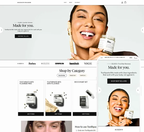 Toothpaste Bits oral care Shopify store, designed and built by Code Elevator